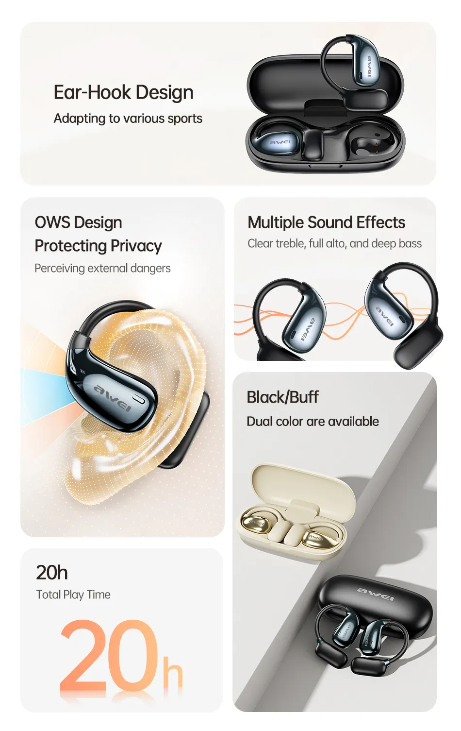 Беспроводные наушники AWEI T98 OWS