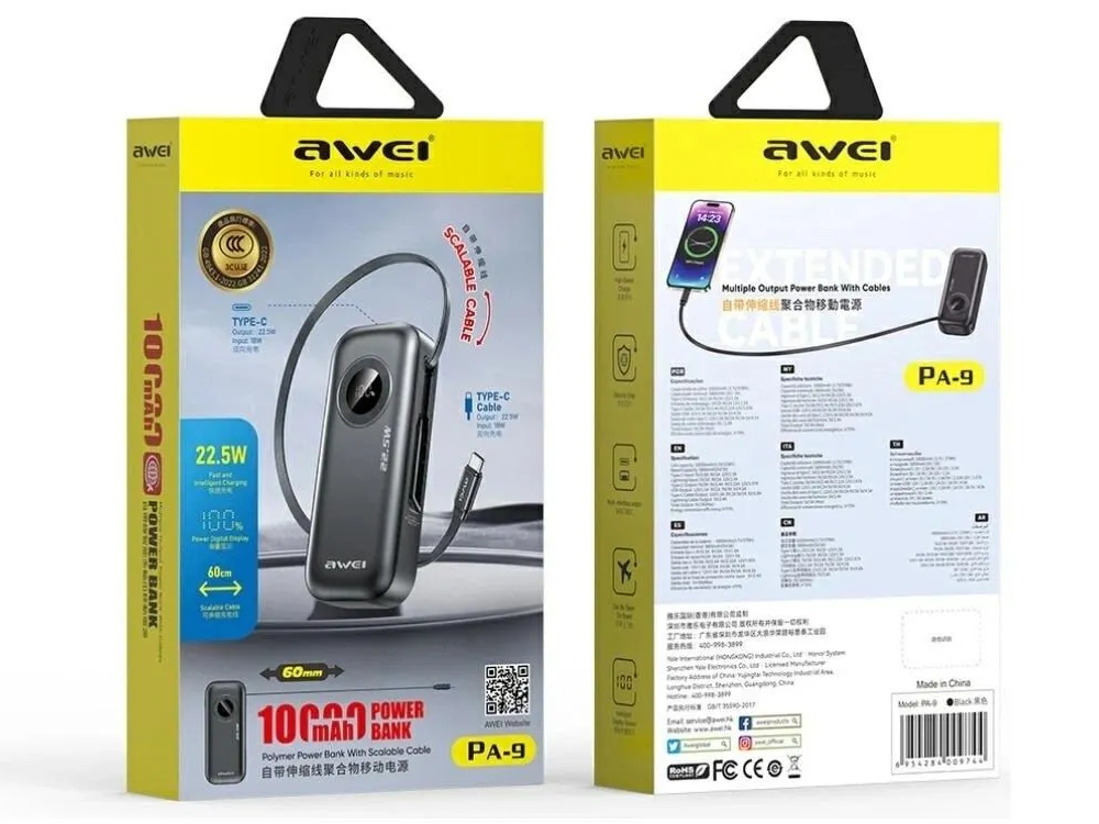 Внешний аккумулятор (Power Bank) AWEI PA-9 10000 мАч