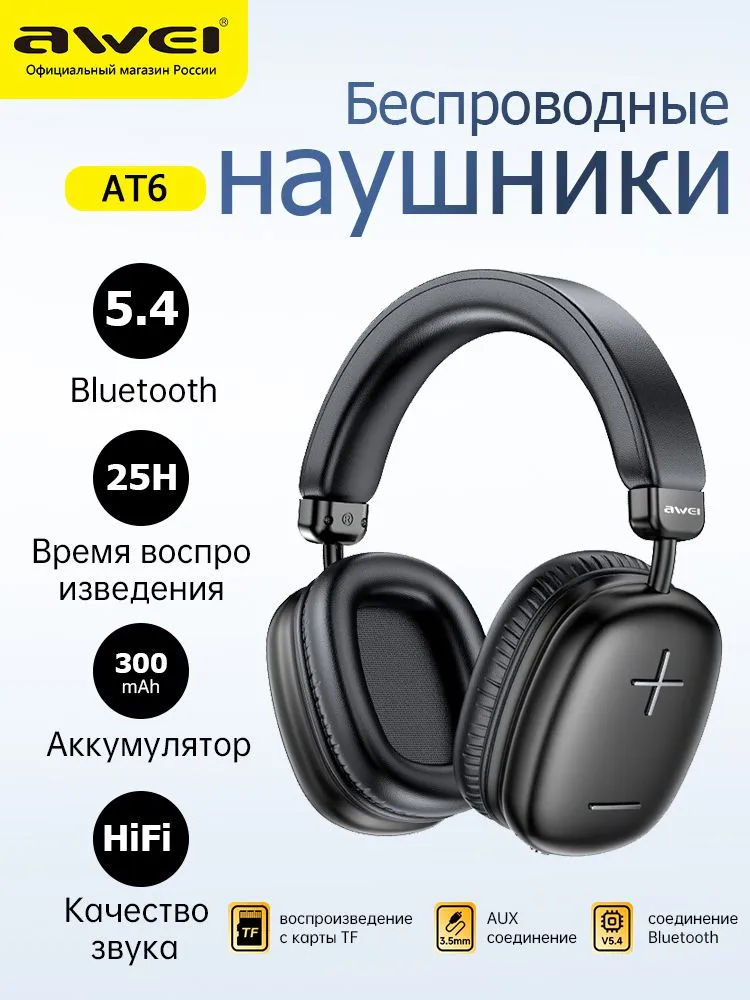 Полноразмерные беспроводные наушники AWEI AT6