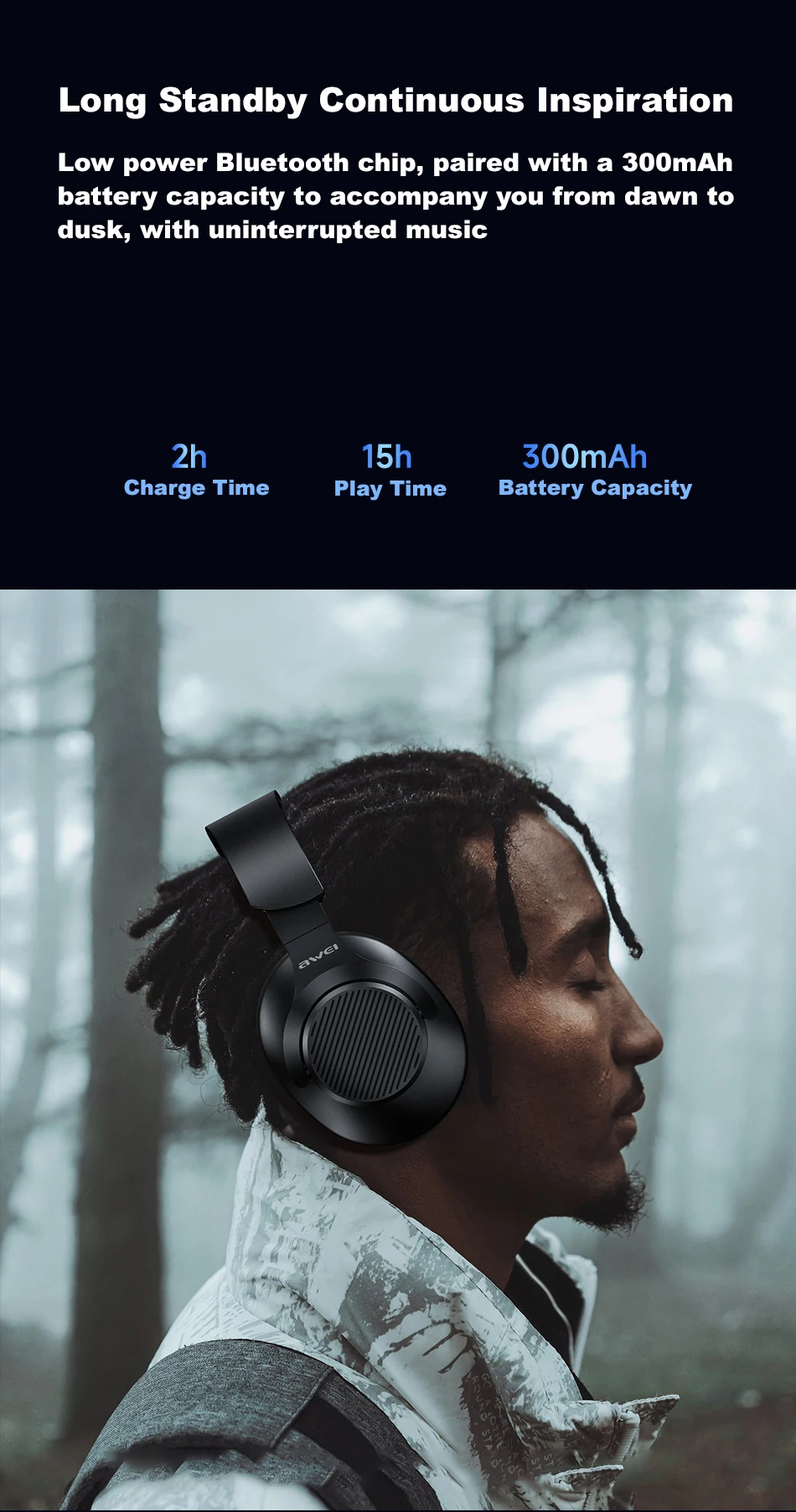 Полноразмерные беспроводные наушники AWEI A997BL