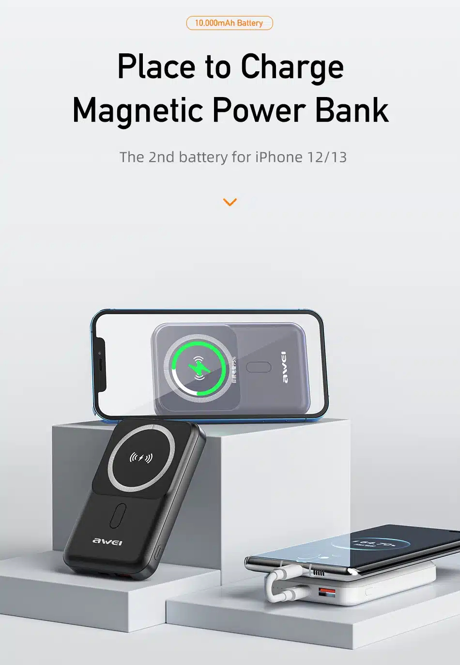 Магнитный беспроводной внешний аккумулятор (Power Bank) AWEI P139K