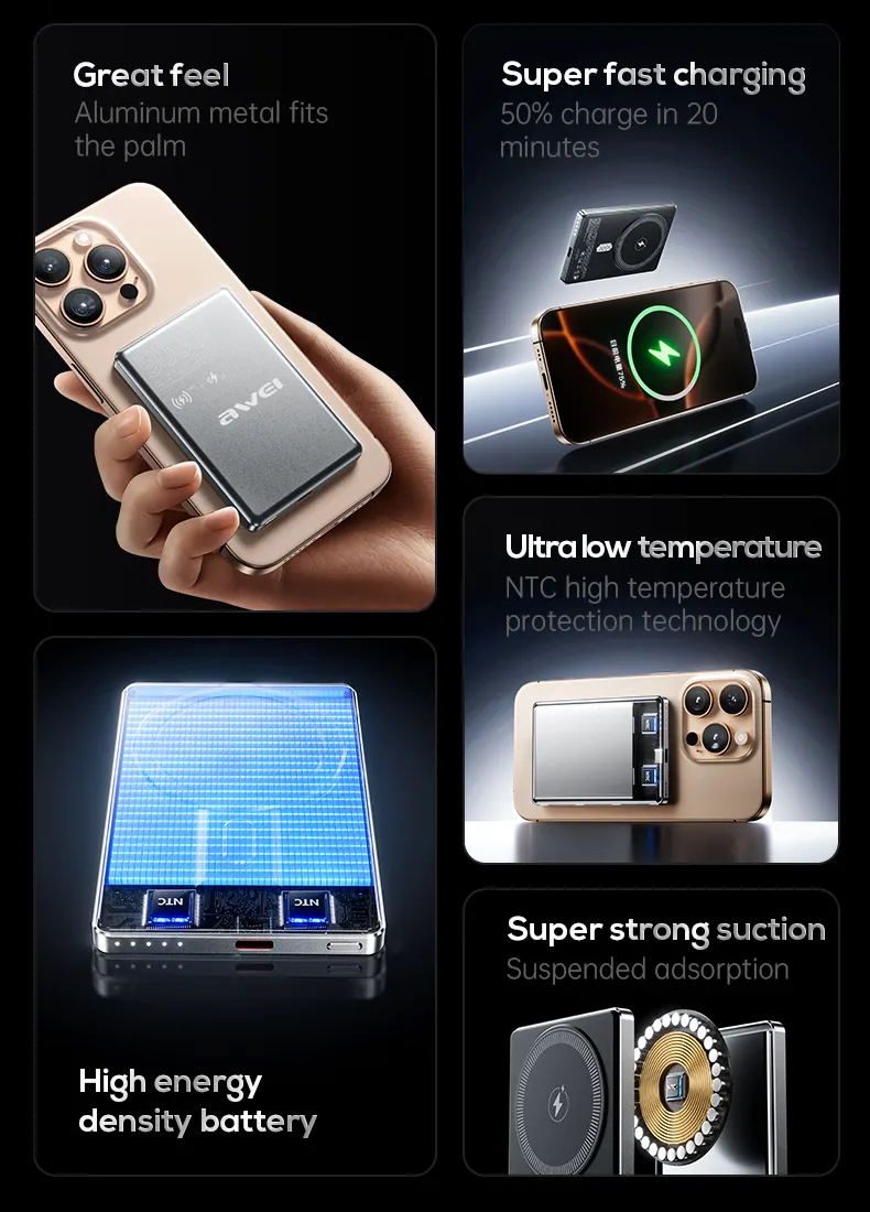 Магнитный беспроводной внешний аккумулятор (Power Bank) AWEI PA-31 10000 мАч