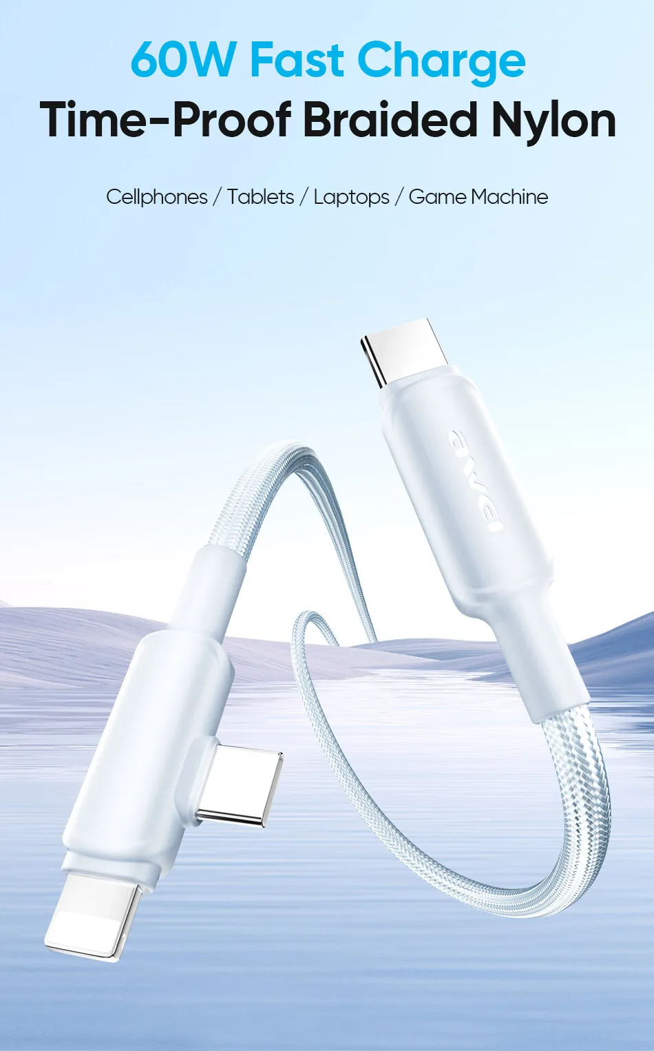 Кабель для смартфона AWEI CL‑180 (Type-C → Lightning + Type-C; 1 метр)