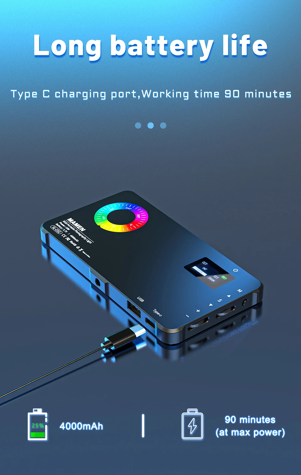 RGB осветитель светодиодный (видеосвет) SL-C02 для фото и видеокамер