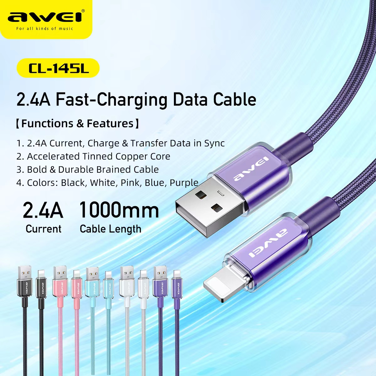 Кабель для смартфона AWEI CL‑145L (USB → Lightning; 1 метр)