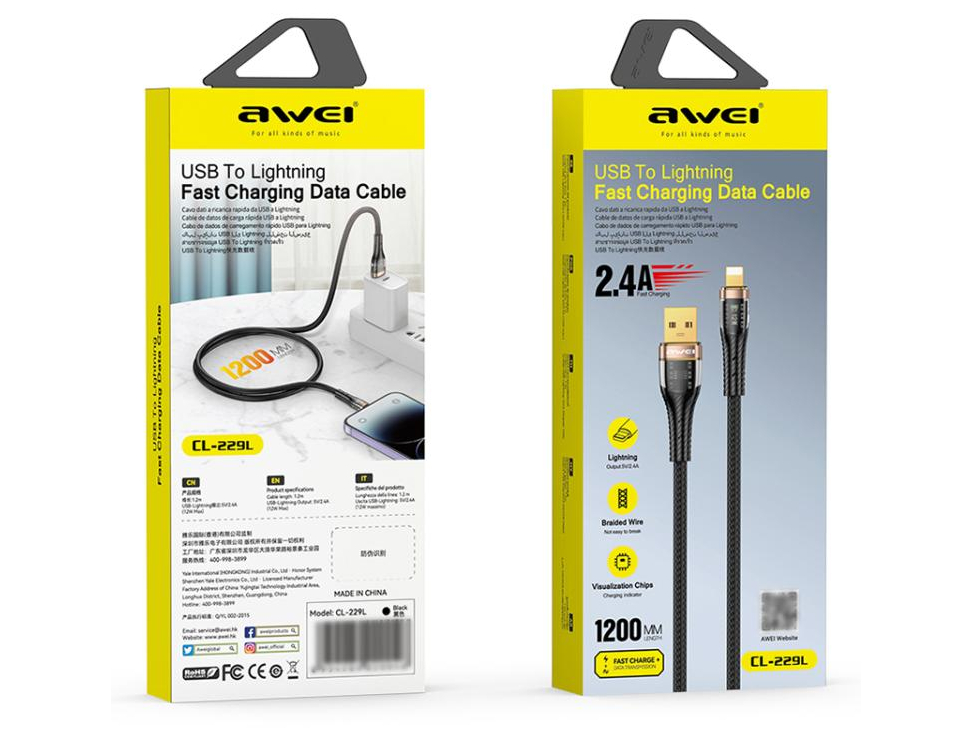 Кабель для смартфона AWEI CL‑229L (USB → Lightning; 1,2 метра)