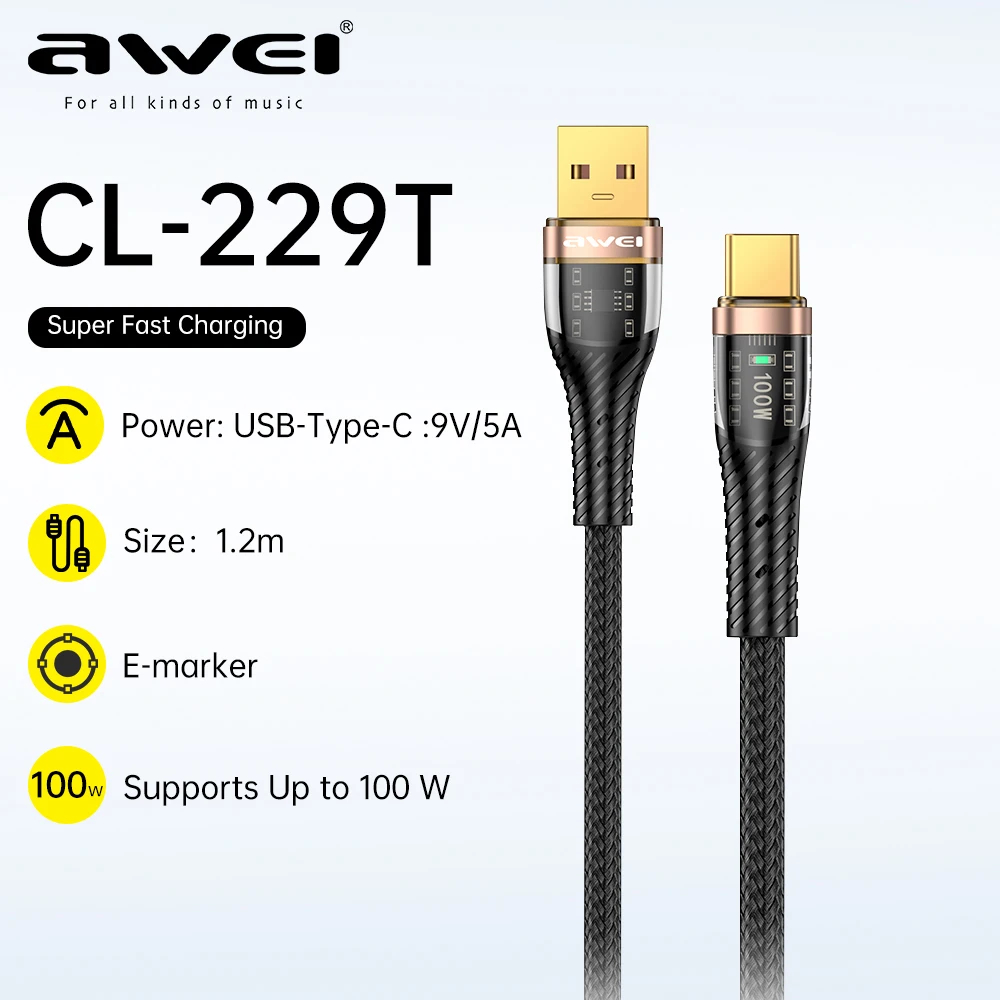 Кабель для смартфона AWEI CL‑229T (USB → Type-C; 1,2 метра)