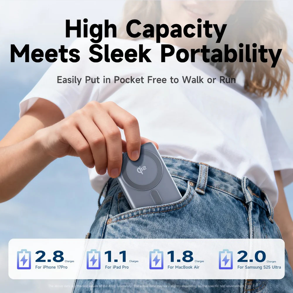 Магнитный беспроводной внешний аккумулятор (Power Bank) AWEI Qi2 WS-T188LP 10000 мАч