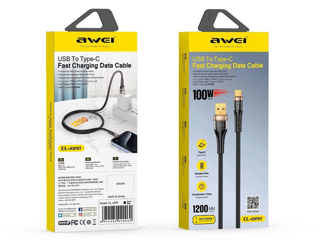 Кабель для смартфона AWEI CL‑229T (USB → Type-C; 1,2 метра)