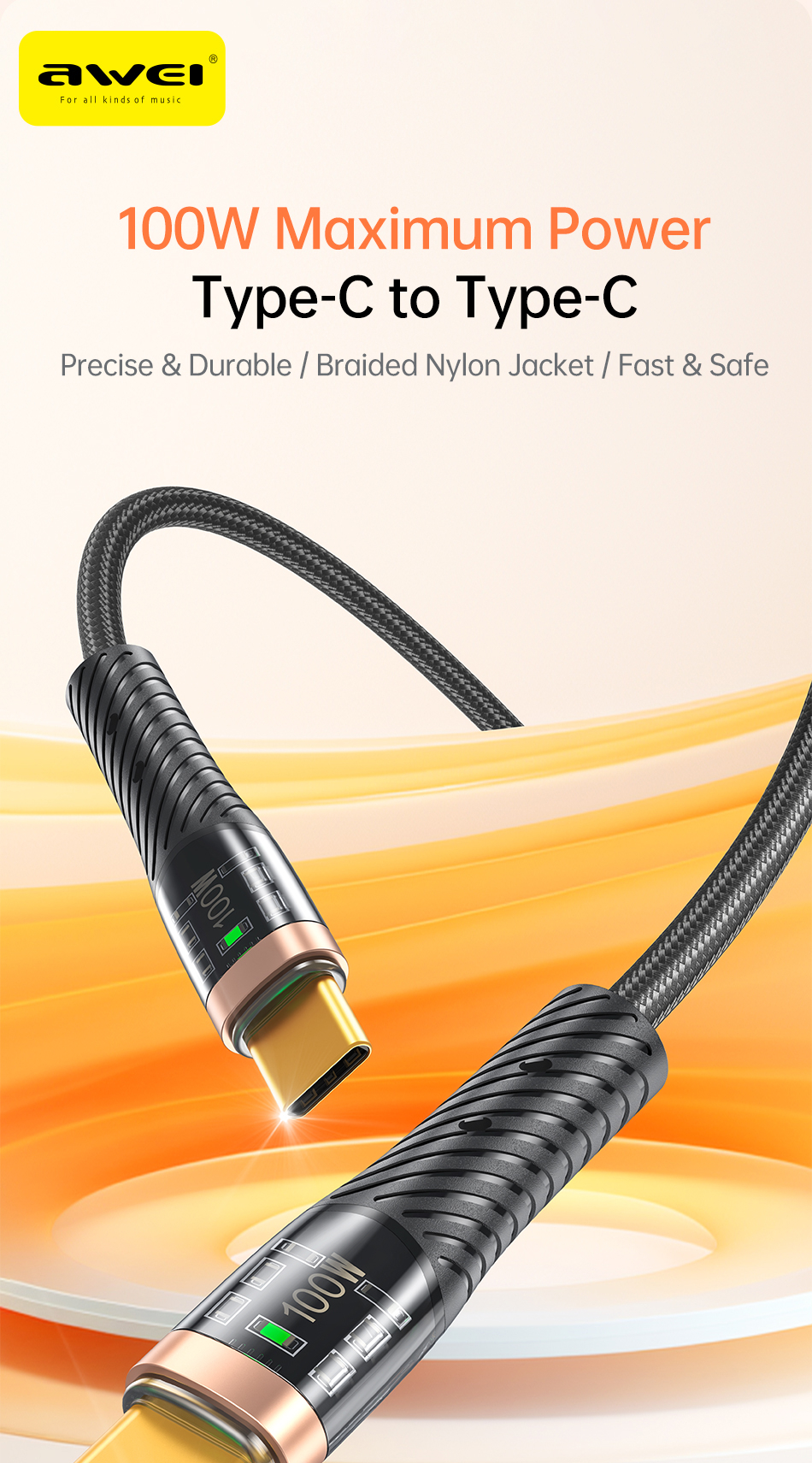 Кабель для смартфона AWEI CL‑229C (Type-C → Type-C; 1,2 метра)