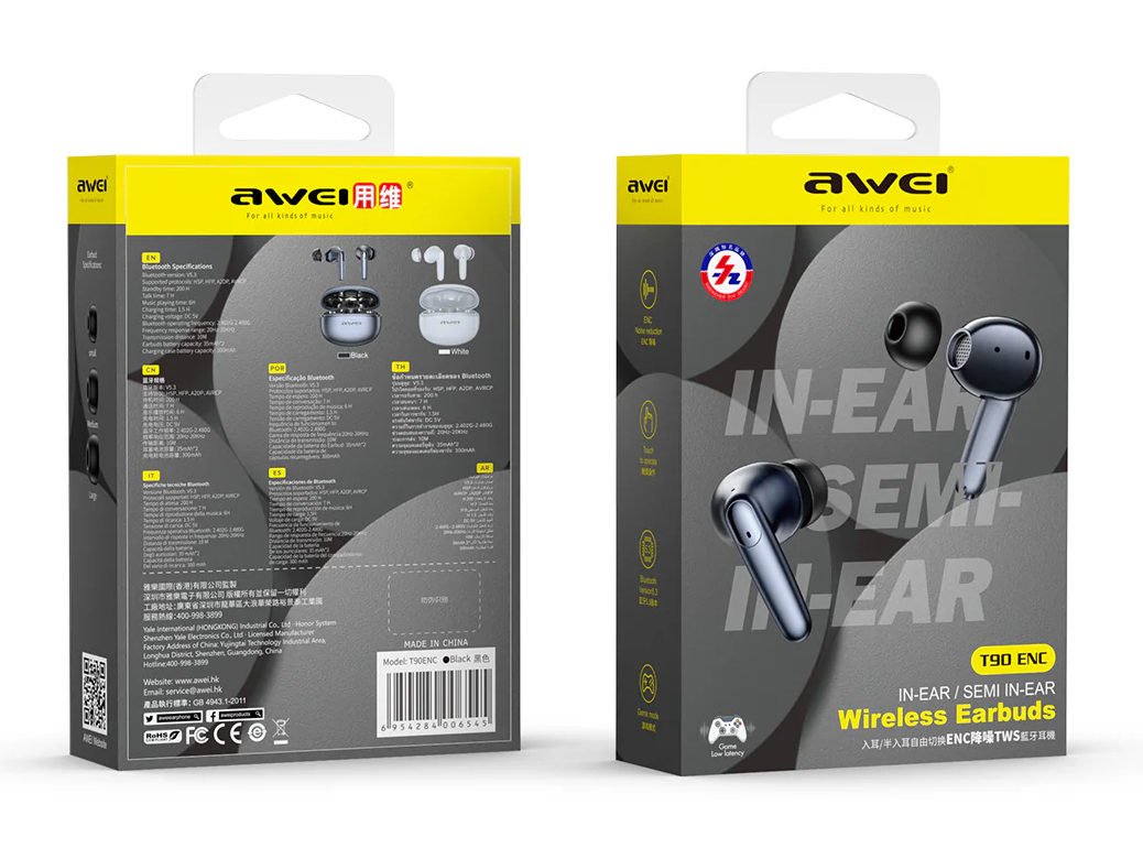 Внутриканальные беспроводные наушники AWEI T90 ENC