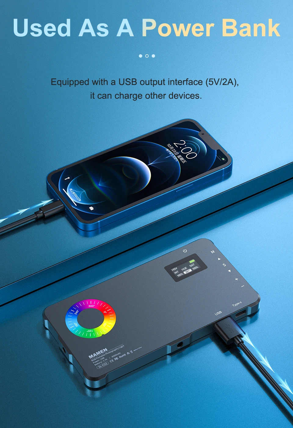 RGB осветитель светодиодный (видеосвет) SL-C02 для фото и видеокамер