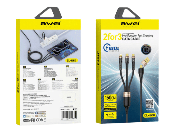Кабель для смартфона AWEI CL‑228 (Type-C + Type‑A → Lightning + Type-C + micro‑USB; 1,5 метра)