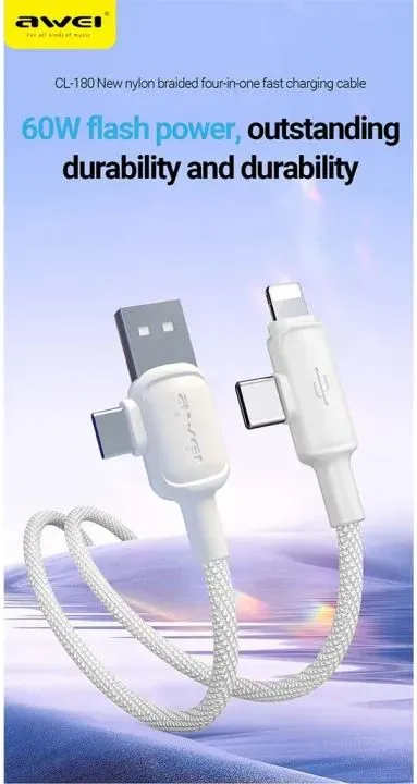 Кабель для смартфона AWEI CL‑184 (Type-C + Type‑A → Lightning + Type-C; 2 метра)