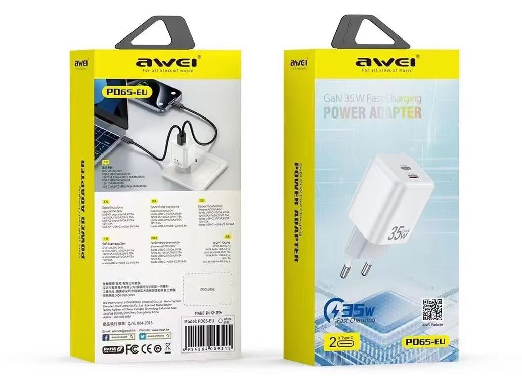 Зарядное устройство для смартфонов, планшетов, наушников AWEI PD65 (35 W)