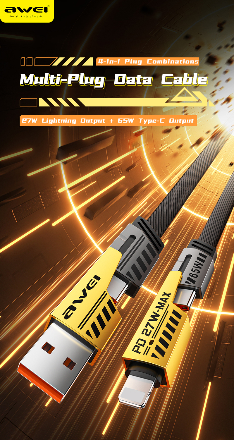 Кабель для смартфона AWEI CL‑226 (Type-C + Type‑A → Lightning + Type-C; 1 метр)