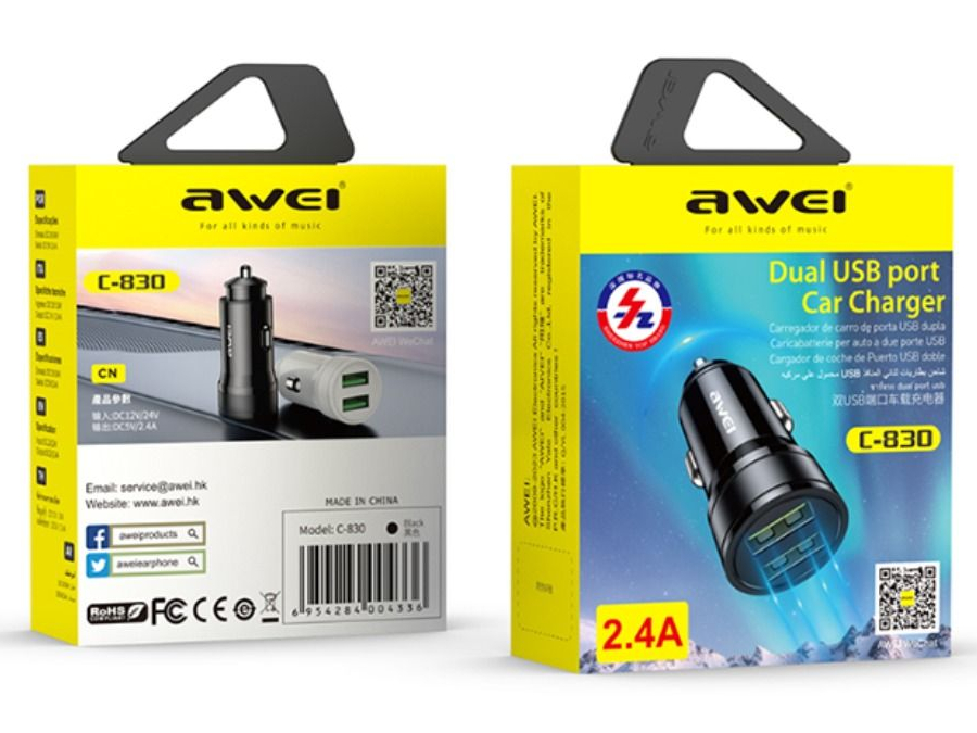 Автомобильное зарядное устройство AWEI C-830 (12W)