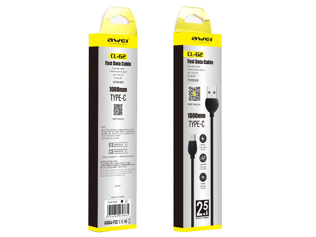 Кабель для смартфона AWEI CL‑62 (USB → Type-C; 1 метр)