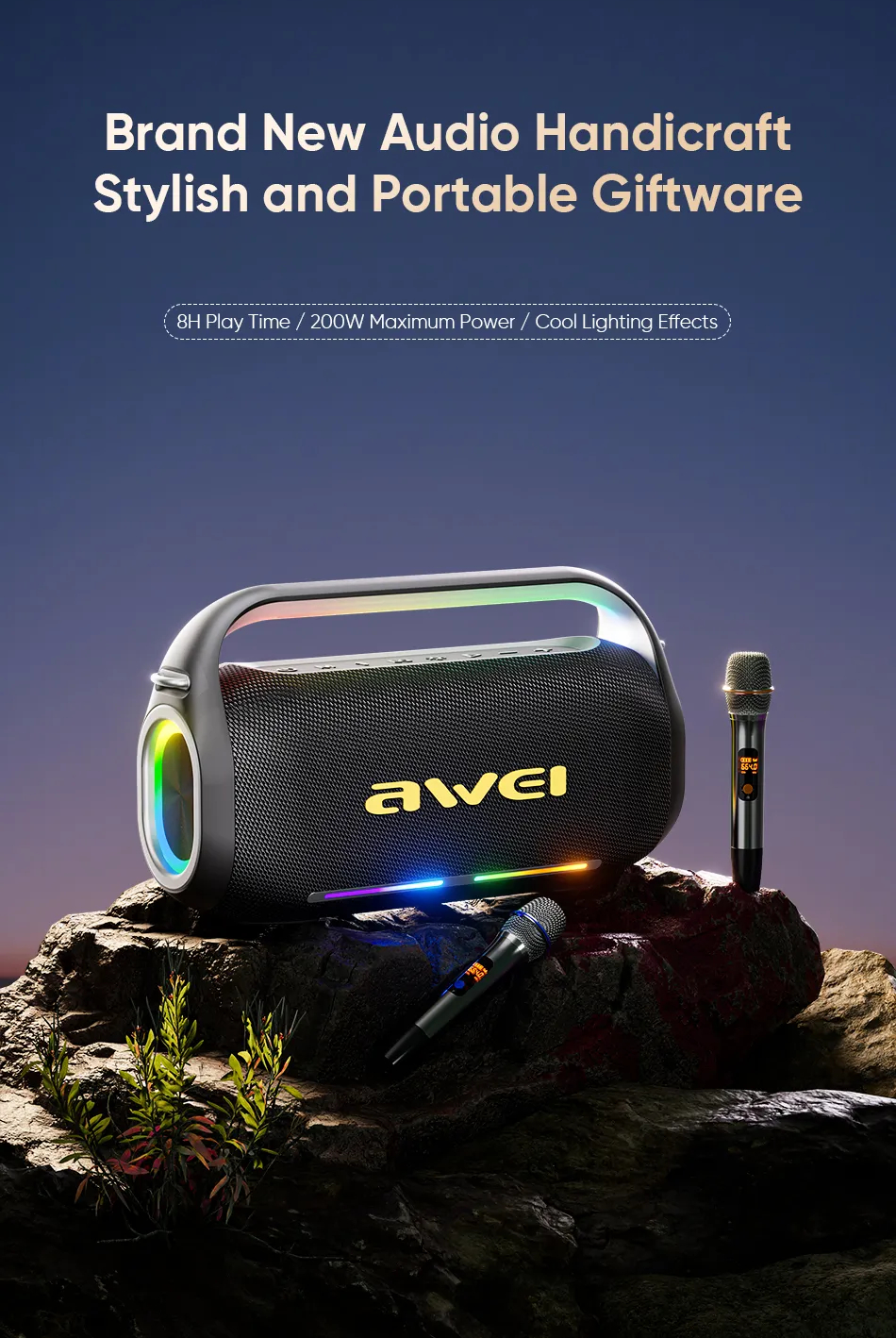 Портативная беспроводная колонка с караоке AWEI KT19 200W