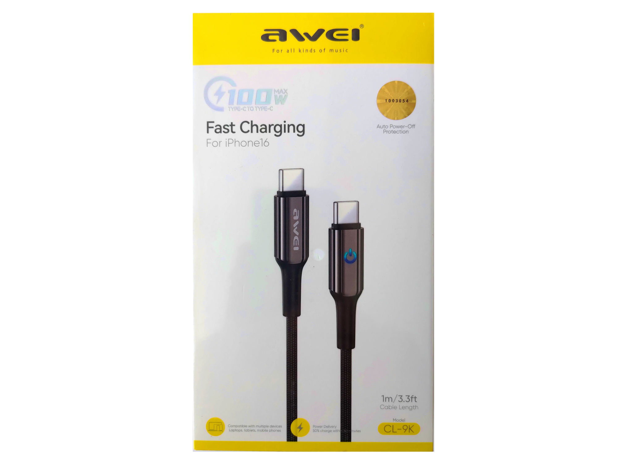 Кабель для смартфона AWEI CL‑9K (Type-C → Type-C; 1 метр)