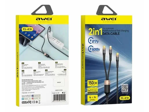 Кабель для смартфона AWEI CL‑231 (Type-C → Lightning + Type-C; 1,5 метра)