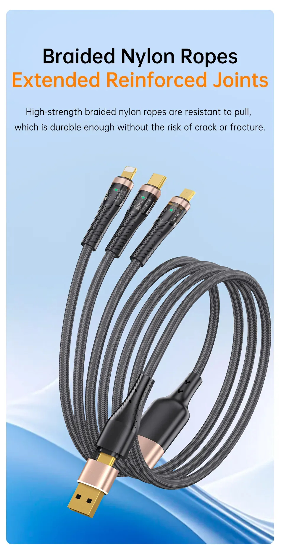Кабель для смартфона AWEI CL‑228 (Type-C + Type‑A → Lightning + Type-C + micro‑USB; 1,5 метра)