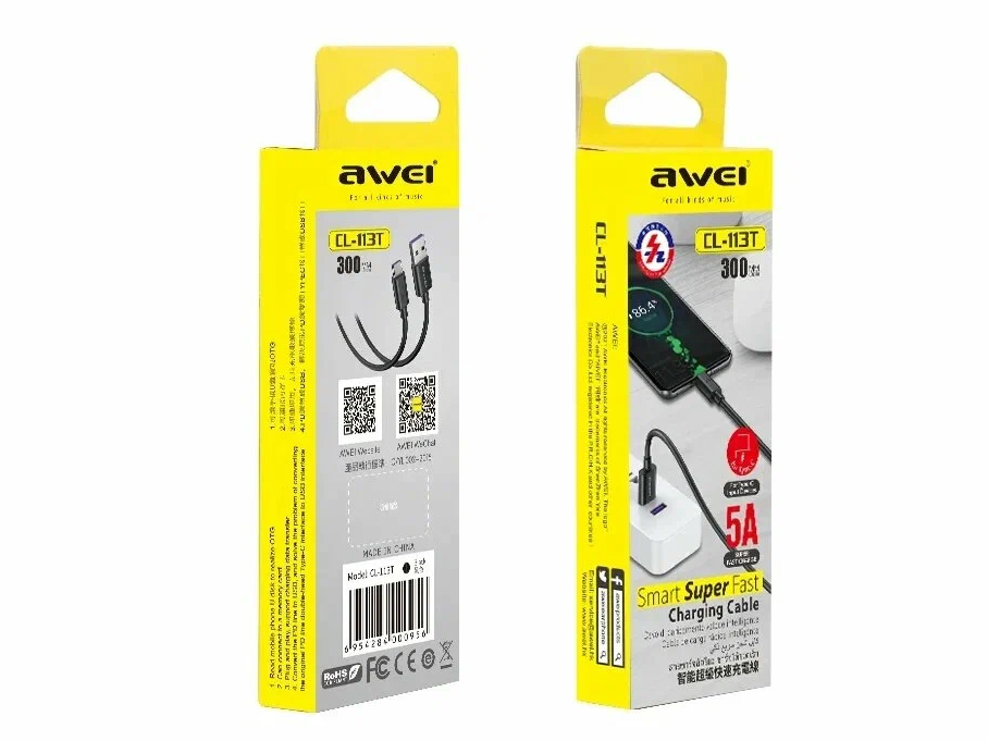 Кабель для смартфона AWEI CL‑113T (USB → Type-C; 0,3 метра)