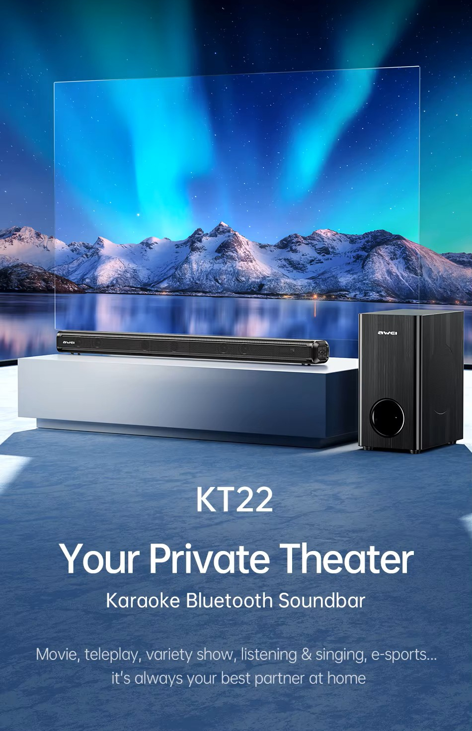 Домашний саундбар с сабвуфером AWEI KT22 160W