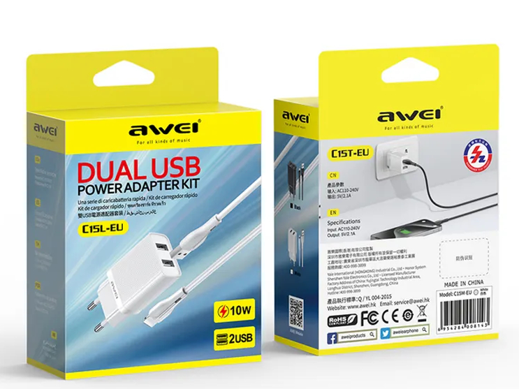 Зарядное устройство для смартфонов, планшетов, наушников AWEI C15L (10 W)
