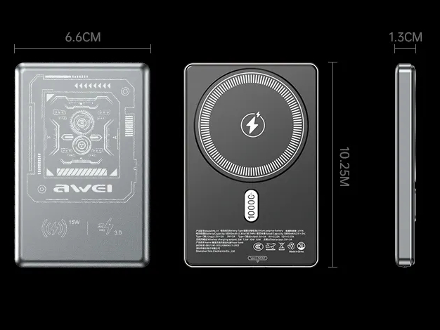 Магнитный беспроводной внешний аккумулятор (Power Bank) AWEI PA-31 10000 мАч