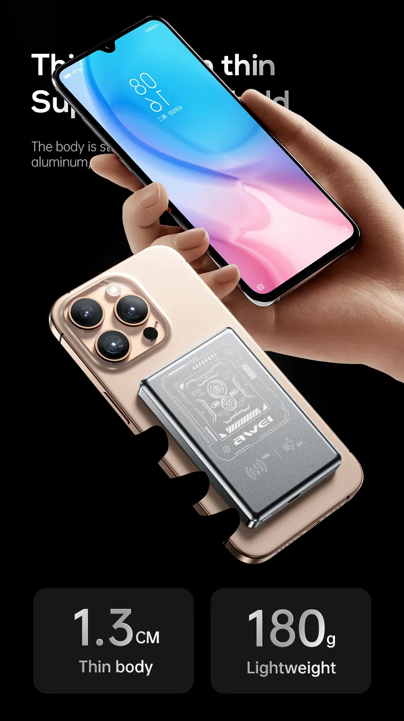 Магнитный беспроводной внешний аккумулятор (Power Bank) AWEI PA-31 10000 мАч