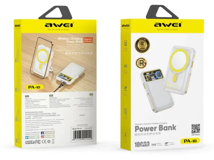 Магнитный беспроводной внешний аккумулятор (Power Bank) AWEI PA-10 10000 мАч