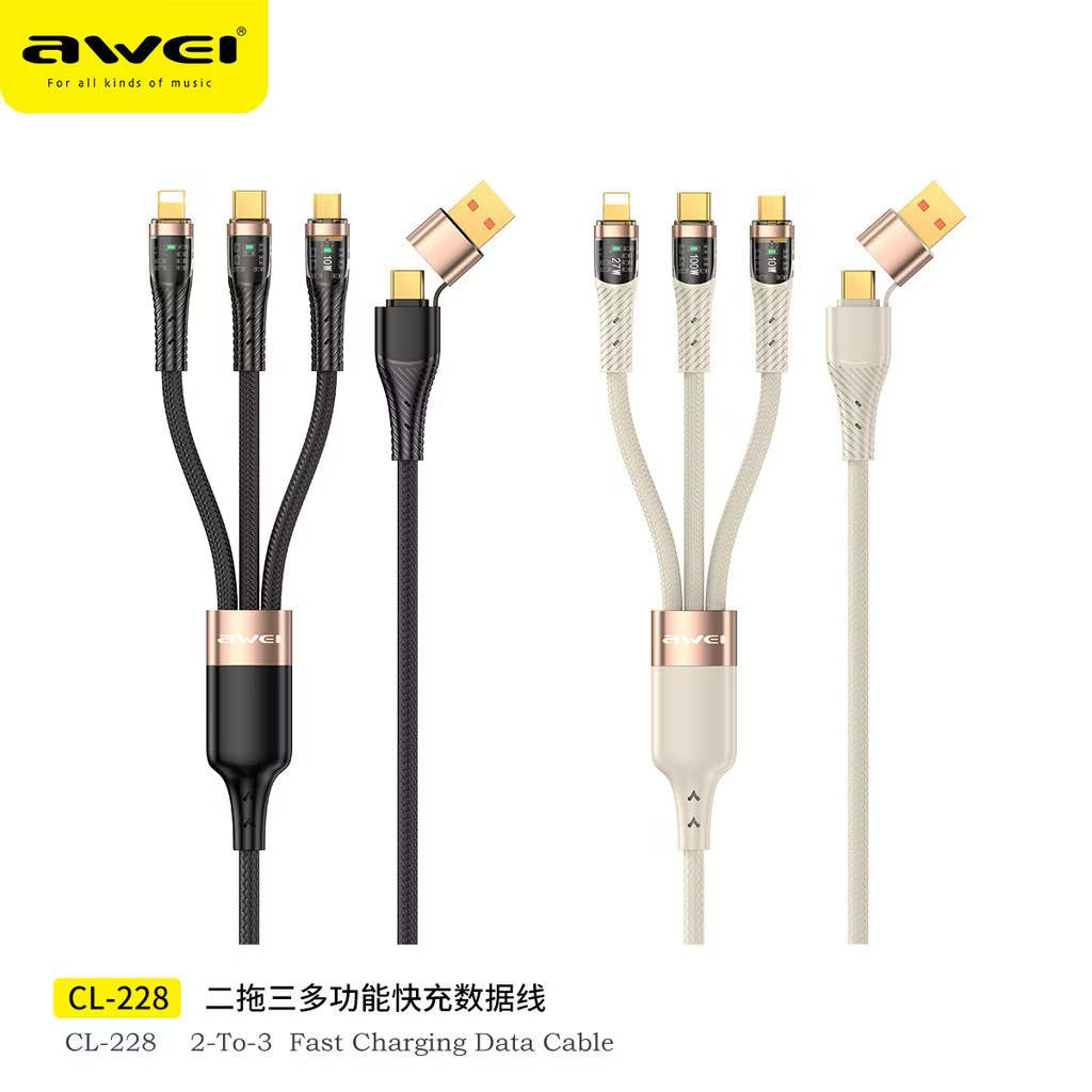 Кабель для смартфона AWEI CL‑228 (Type-C + Type‑A → Lightning + Type-C + micro‑USB; 1,5 метра)