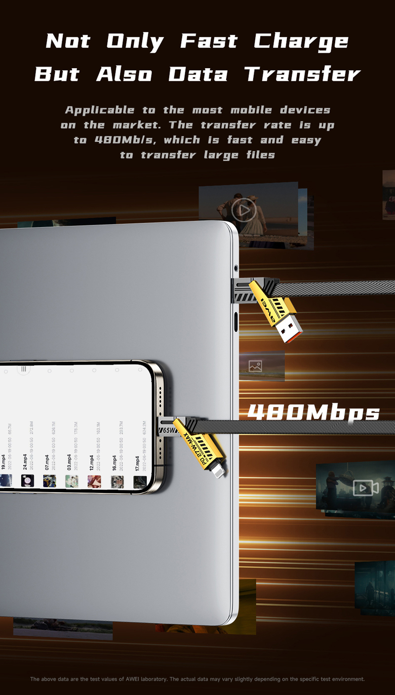 Кабель для смартфона AWEI CL‑226 (Type-C + Type‑A → Lightning + Type-C; 1 метр)