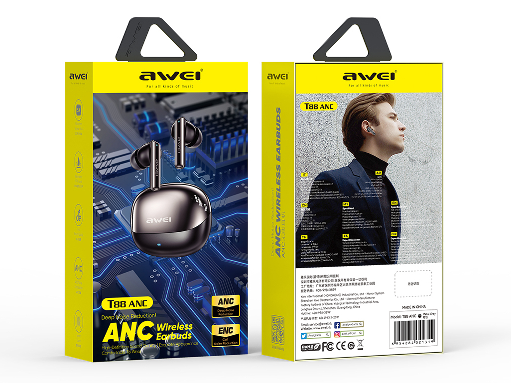 Внутриканальные беспроводные наушники AWEI T88 ANC ENC