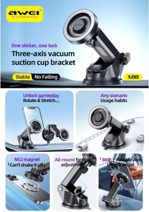 Автомобильный магнитный держатель для смартфона AWEI X88
