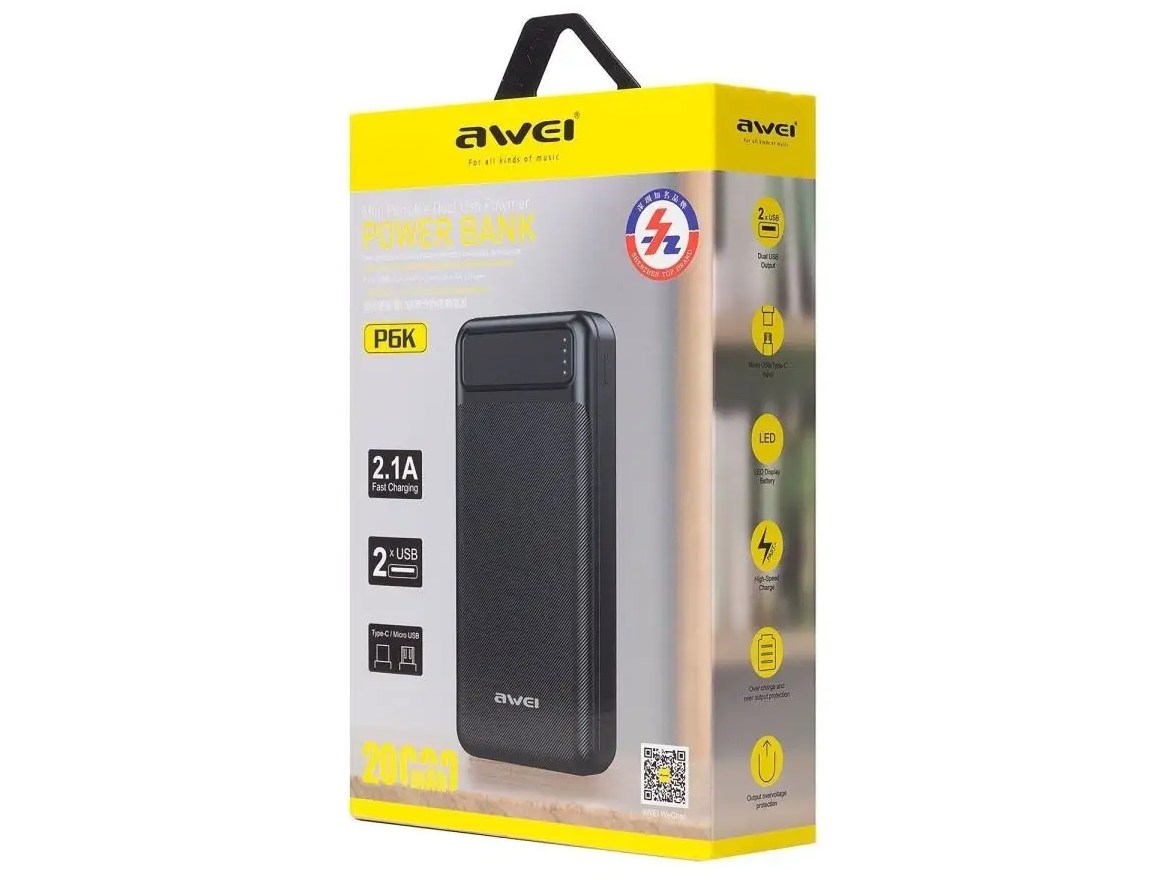 Внешний аккумулятор (Power Bank) AWEI P6K 20000 мАч