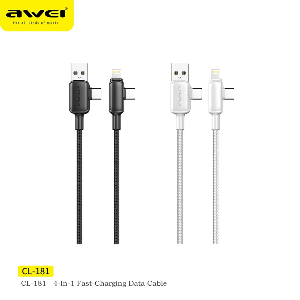 Кабель для смартфона AWEI CL‑181 (Type-C + Type‑A → Lightning + Type-C; 1 метр)