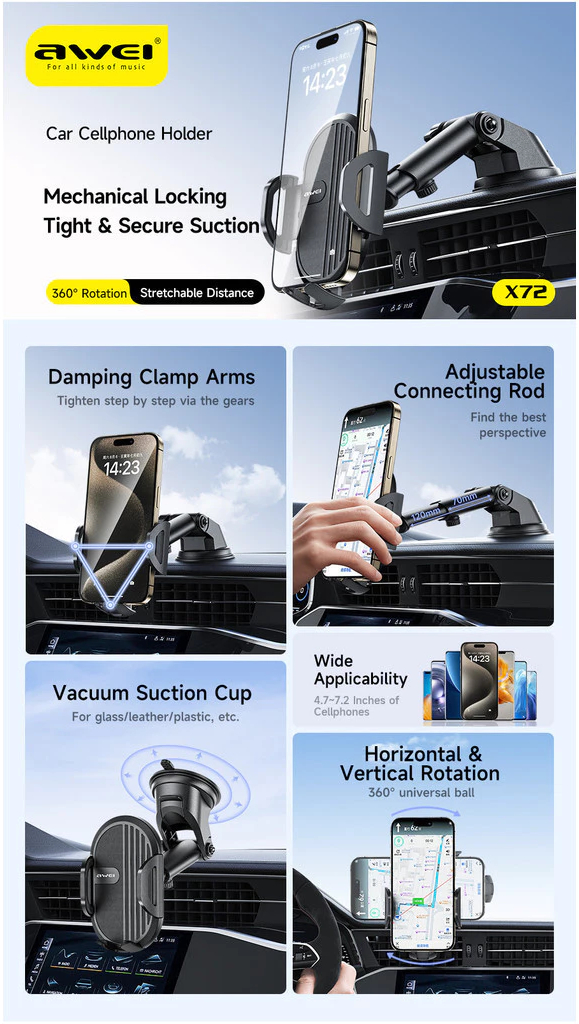 Автомобильный держатель для смартфона AWEI X72