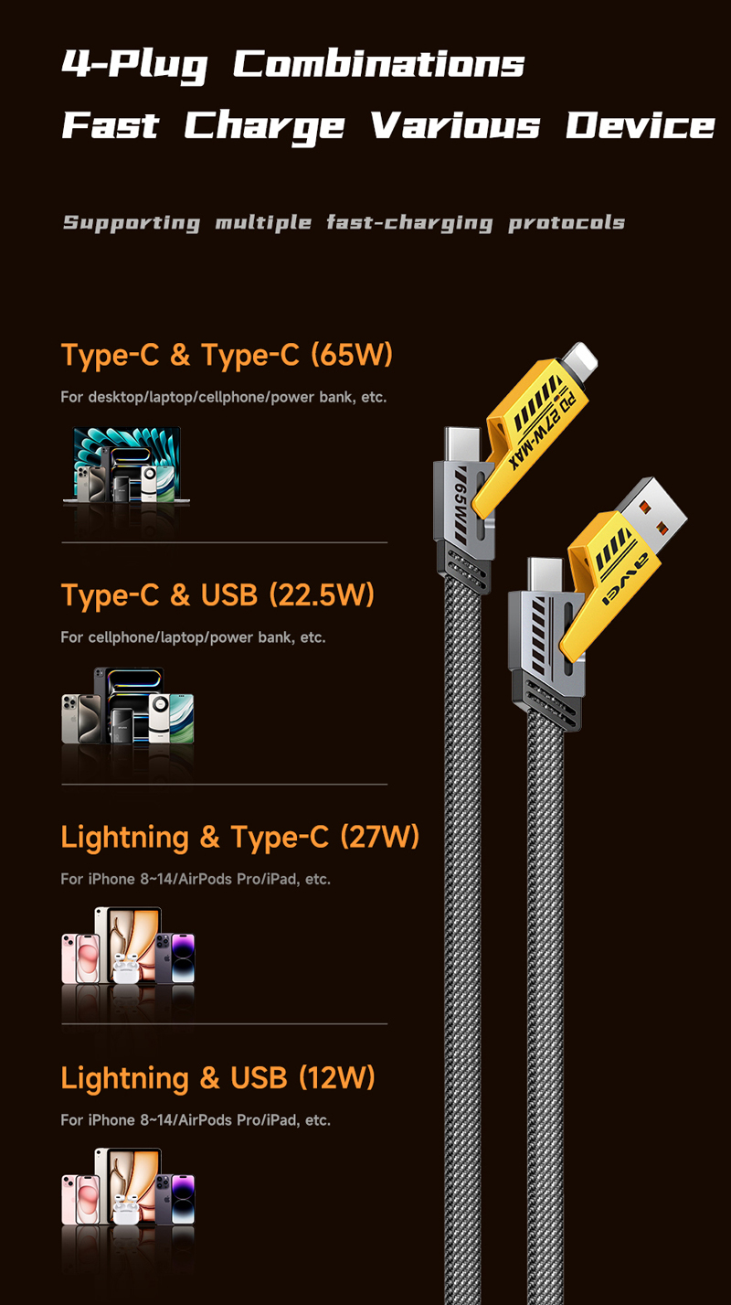 Кабель для смартфона AWEI CL‑226 (Type-C + Type‑A → Lightning + Type-C; 1 метр)