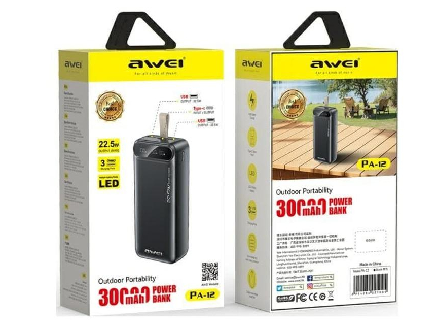 Внешний аккумулятор (Power Bank) AWEI PA-12 30000 мАч