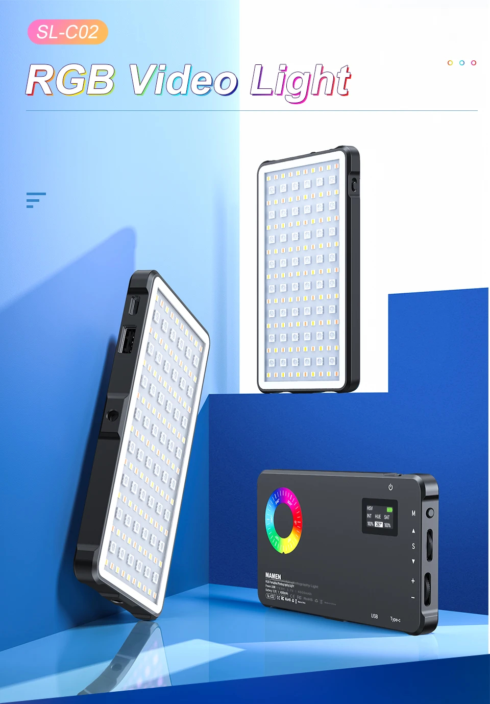 RGB осветитель светодиодный (видеосвет) SL-C02 для фото и видеокамер