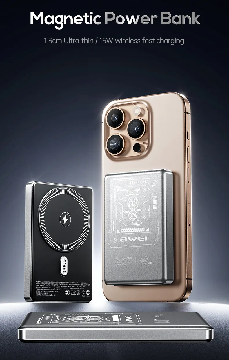 Магнитный беспроводной внешний аккумулятор (Power Bank) AWEI PA-31 10000 мАч