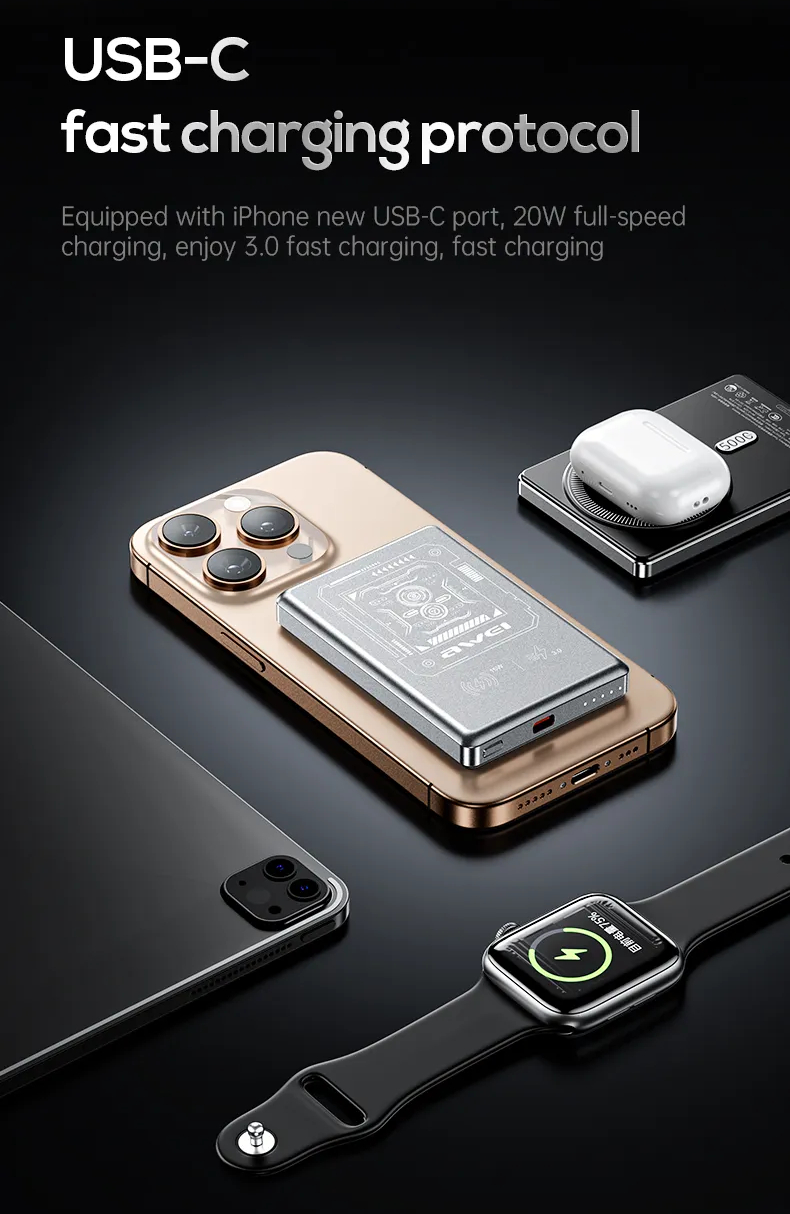 Магнитный беспроводной внешний аккумулятор (Power Bank) AWEI PA-31 10000 мАч