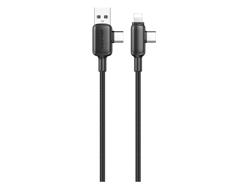 Кабель для смартфона AWEI CL‑184 (Type-C + Type‑A → Lightning + Type-C; 2 метра)