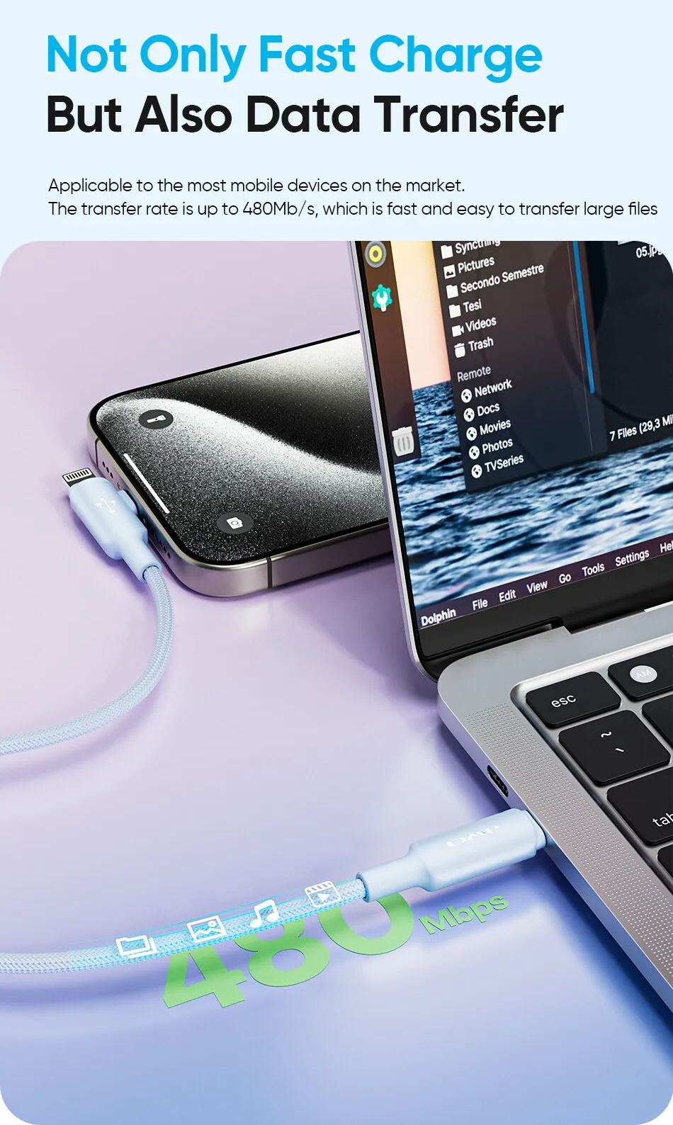 Кабель для смартфона AWEI CL‑180 (Type-C → Lightning + Type-C; 1 метр)