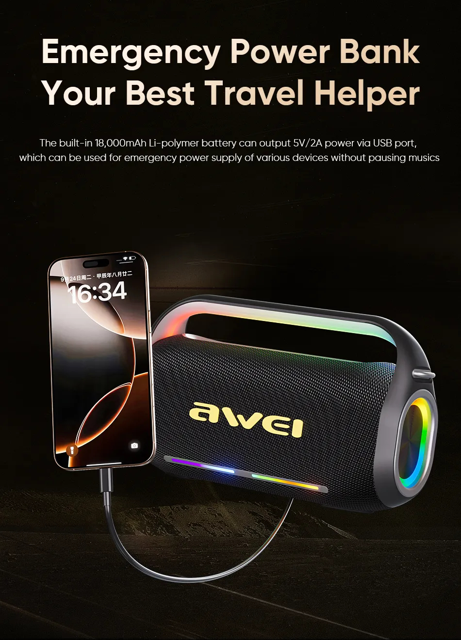 Портативная беспроводная колонка с караоке AWEI KT19 200W
