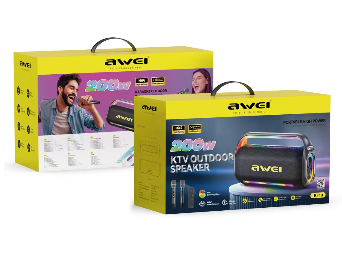 Портативная беспроводная колонка с караоке AWEI KT19 200W