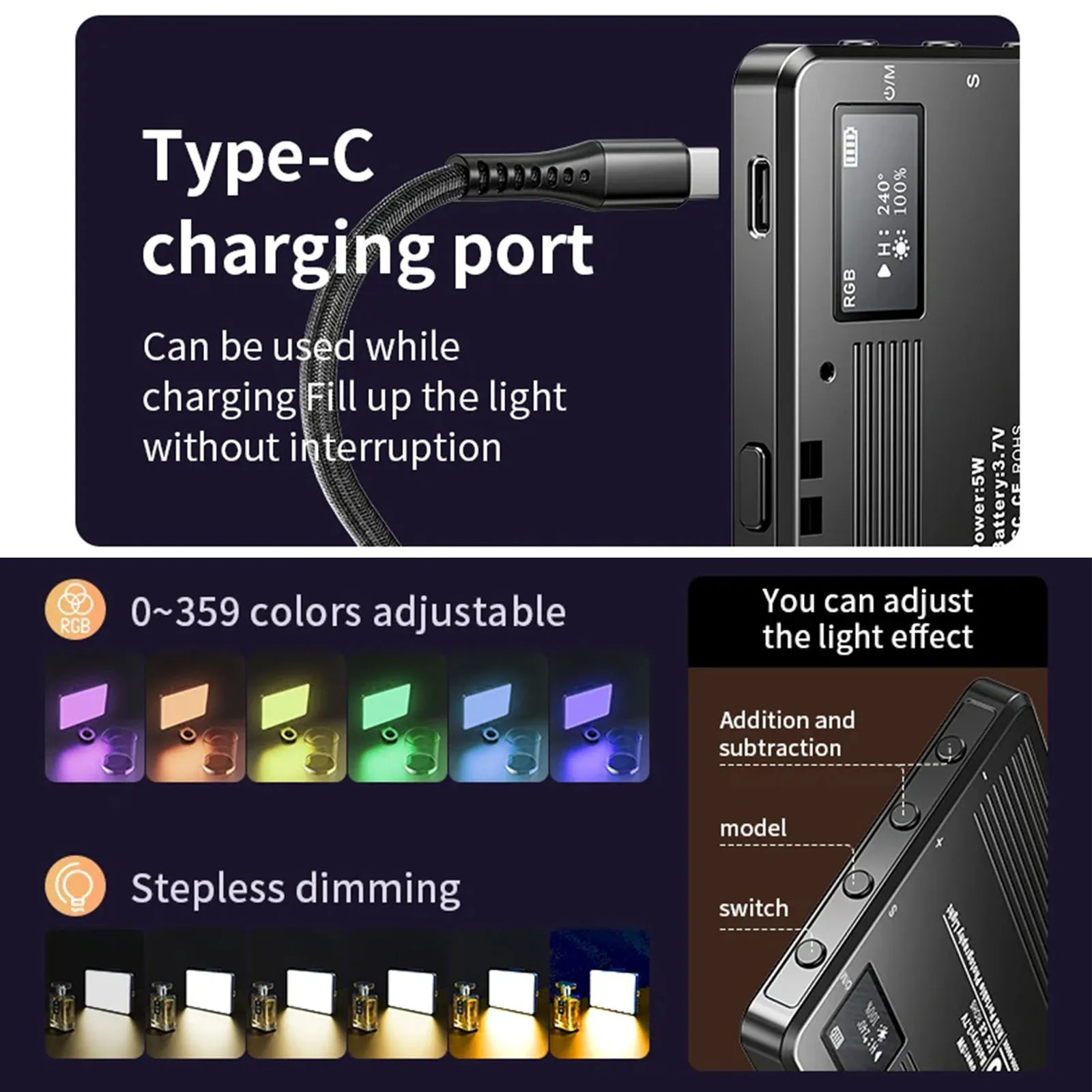 Световая панель (лампа) для фотоаппаратов и смартфонов M16 RGB