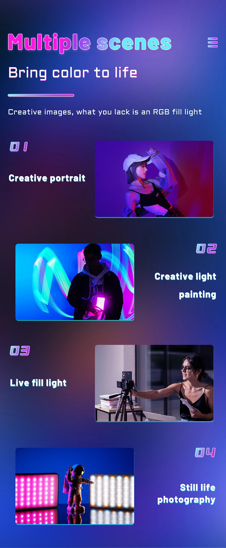 RGB осветитель светодиодный (видеосвет) SL-C02 для фото и видеокамер